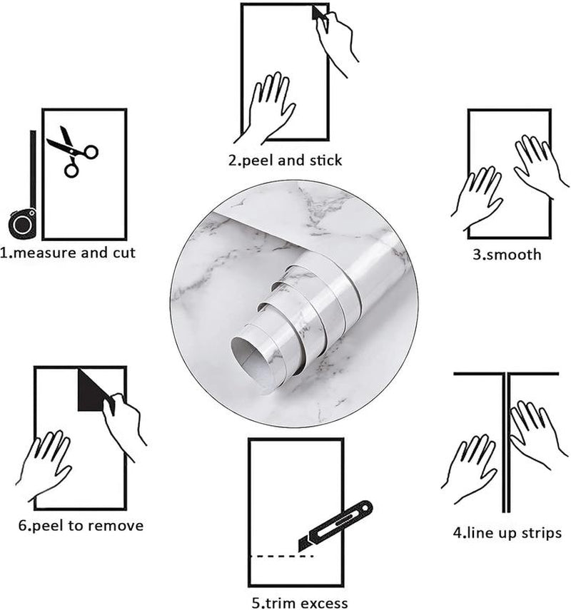 Glossy White Grey Marble Contact Paper - 15.7" x 118" Self-Adhesive Peel and Stick Wallpaper for Countertops, Cabinets, and Bathrooms