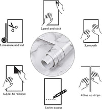 Glossy White Grey Marble Contact Paper - 15.7" x 118" Self-Adhesive Peel and Stick Wallpaper for Countertops, Cabinets, and Bathrooms