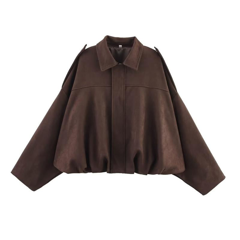 Cozy Vintage Women's Winter Jacket - Stylish Collared Zippered Long Sleeve Outerwear for Fall & Winter, Cropped with Epaulets