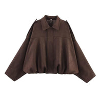 Cozy Vintage Women's Winter Jacket - Stylish Collared Zippered Long Sleeve Outerwear for Fall & Winter, Cropped with Epaulets