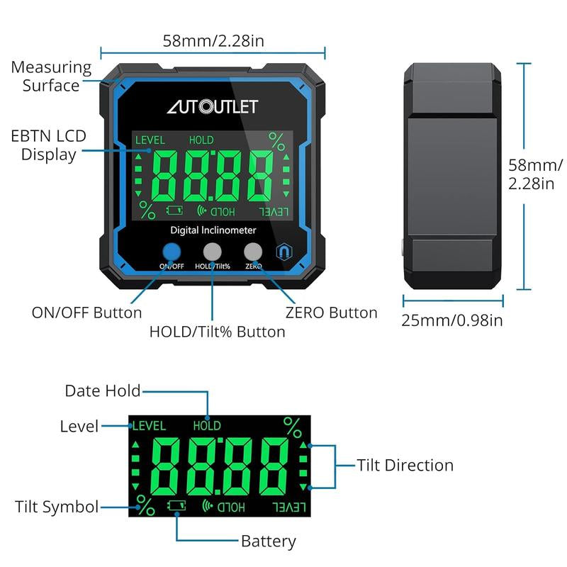 Digital Angle Finder Protractor with Magnetic Base & Backlight - Precision Level Gauge for Woodworking & Inclinometer Tool
