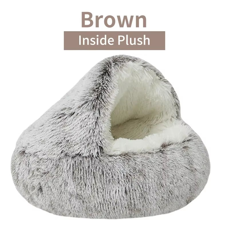 Cozy 2-in-1 Winter Plush Cat Bed & Sleep Bag – Round Cat House for Cats and Small Dogs