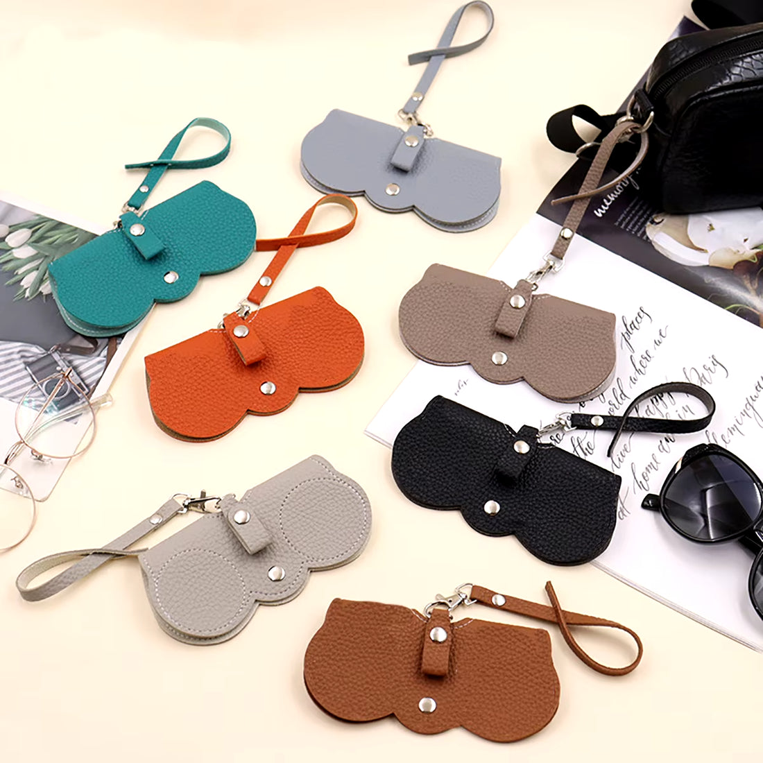 Cute Litchi Embossed PU Leather Glasses Case - Portable Sunglasses & Reading Glasses Storage Bag