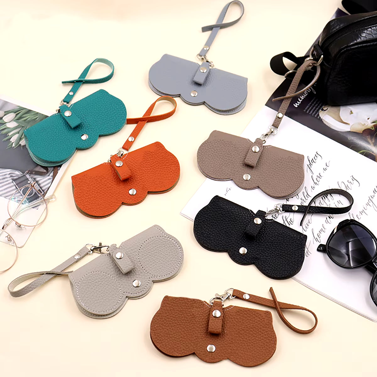 Cute Litchi Embossed PU Leather Glasses Case - Portable Sunglasses & Reading Glasses Storage Bag
