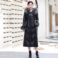 Luxurious Genuine Leather Winter Coat with Real Fox Fur Collar – Stylish Sheepskin Down Jacket for Women