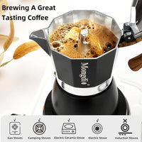 Mongdio Moka Pot Espresso Maker - 6 Cup Cuban Coffee Brewer, Italian Percolator, 10 Oz - Sleek Black Design