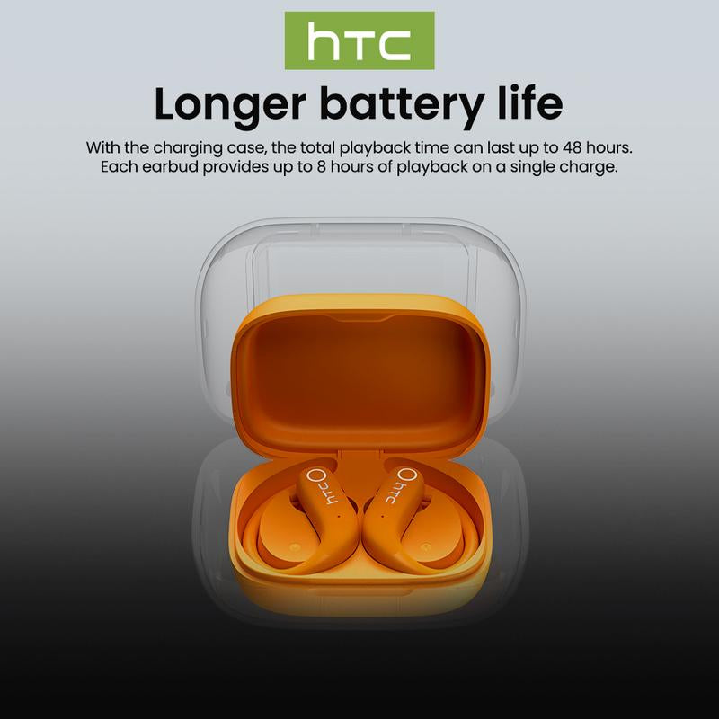 HTC NE61 Wireless Bluetooth Earbuds - Real-Time 134 Language Translation, Heart Rate Monitor, IPX5 Waterproof, 45H Battery Life, Noise Cancelling, Full Color Touch Screen, Compatible with iOS & Android