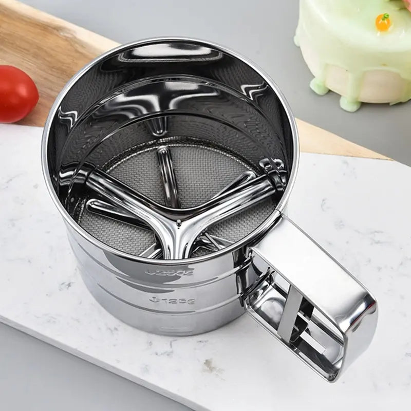 Premium Stainless Steel Flour Sifter with Hand Press - Perfect for Baking & Powder Sugar Shaking!