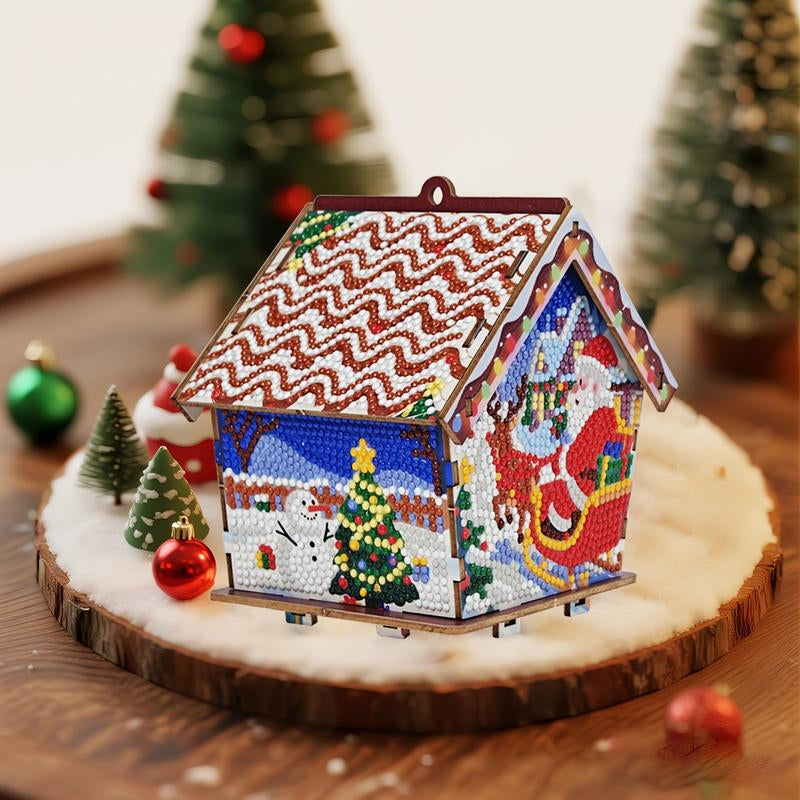 DIY 5D Diamond Painting Christmas House Puzzle – Festive Wooden Building Blocks for Holiday Decor & Handmade Gifts!