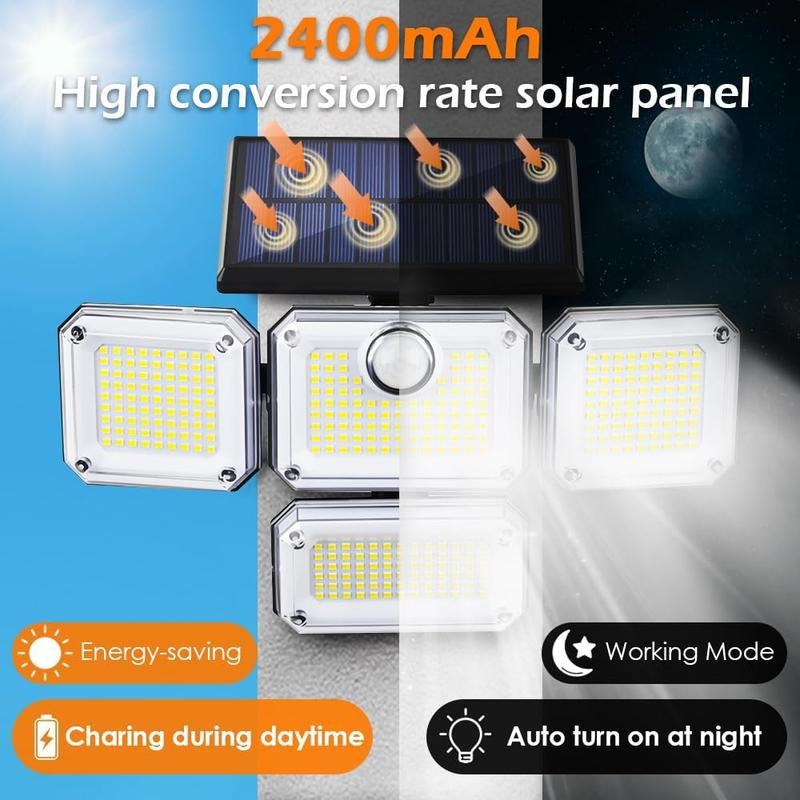 Illuminate Your Outdoors: 4-Head Solar LED Motion Sensor Light with Remote Control - Waterproof Security Solution for Front Door, Yard, and Garage!