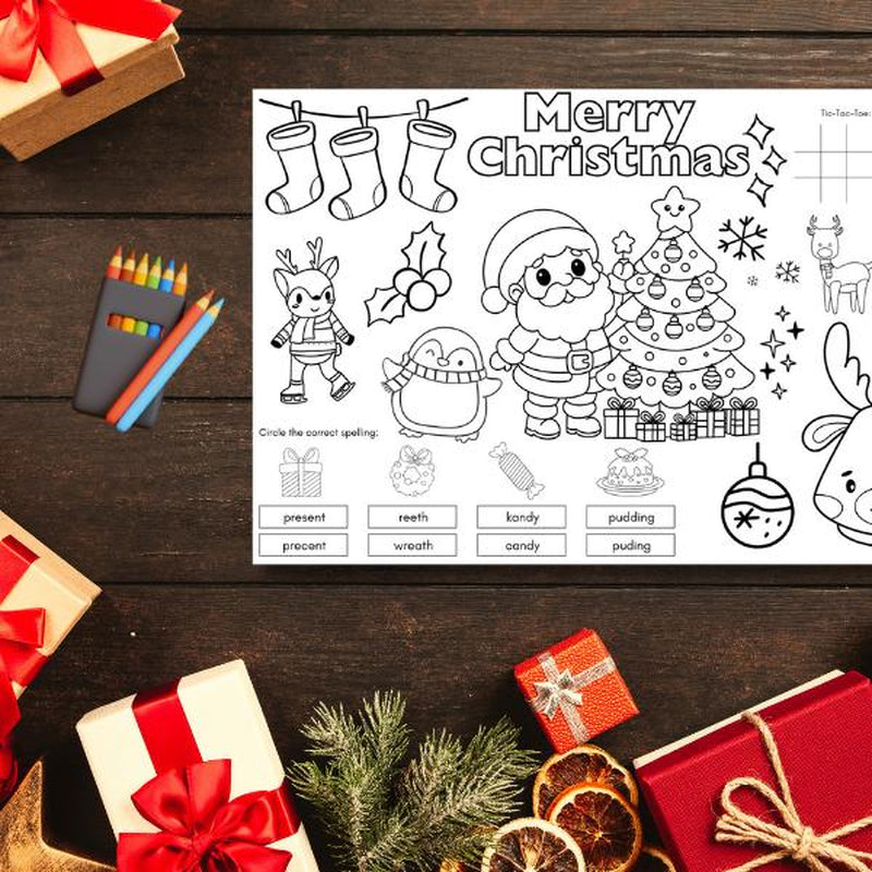 50 Pack Christmas Coloring Placemats for Kids – Fun Holiday Dinner Activity with 10 Unique Designs (11x17)