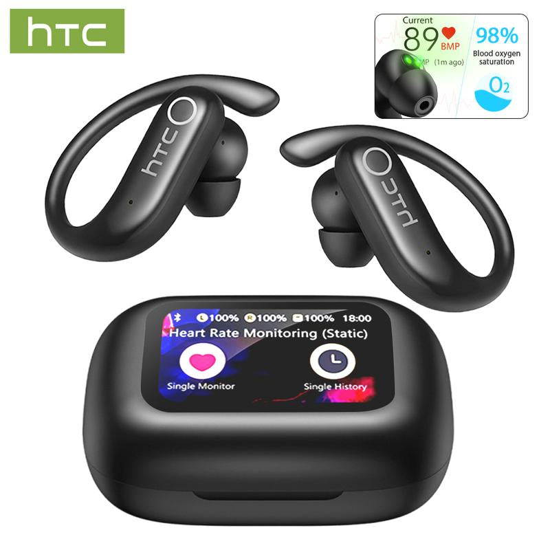 HTC NE61 Wireless Bluetooth Earbuds - Real-Time 134 Language Translation, Heart Rate Monitor, IPX5 Waterproof, 45H Battery Life, Noise Cancelling, Full Color Touch Screen, Compatible with iOS & Android