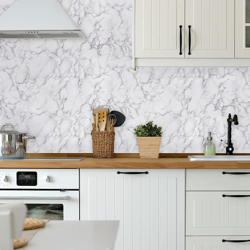 Glossy White Grey Marble Contact Paper - 15.7" x 118" Self-Adhesive Peel and Stick Wallpaper for Countertops, Cabinets, and Bathrooms