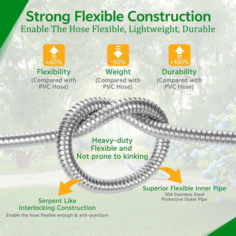 Premium Stainless Steel Flexible Garden Water Hose with Nozzle - Choose Your Length (25/50/75/100FT) for Him!