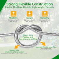 Premium Stainless Steel Flexible Garden Water Hose with Nozzle - Choose Your Length (25/50/75/100FT) for Him!