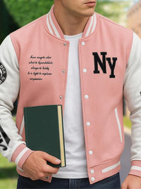 Men's College Style Baseball Jacket - Y2K Street Fashion, Long Sleeve Casual Fitted Jacket for Fall & Winter 2025