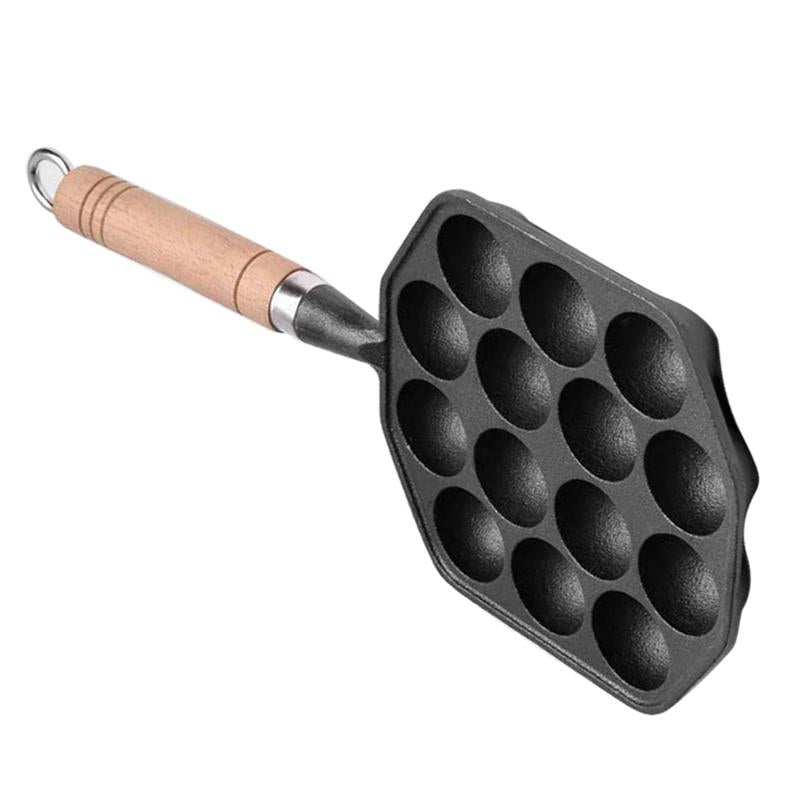 Takoyaki Master 14-Hole Cast Iron Non-Stick Maker with Handle – Versatile Bakeware for Perfect Meatballs & Pancakes at Home