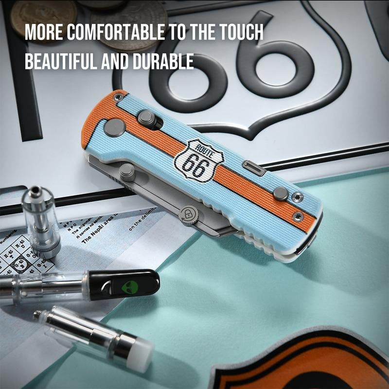 OKNIFE U1 Pro Route 66 Edition - Versatile Multitool Folding Utility Knife with Quick Change Blade, Screwdriver, and Pocket Clip for Everyday Use
