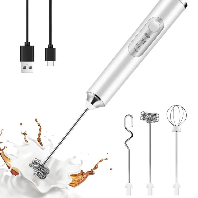 Versatile Rechargeable Milk Frother with 3 Heads & Speeds - Perfect for Lattes, Cappuccinos, Matcha, and More!