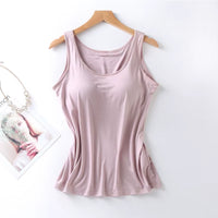 2023 Women's Slim Fit Built-in Bra Vest Tops - Stylish Solid Color Padded Casual Tank Shirts