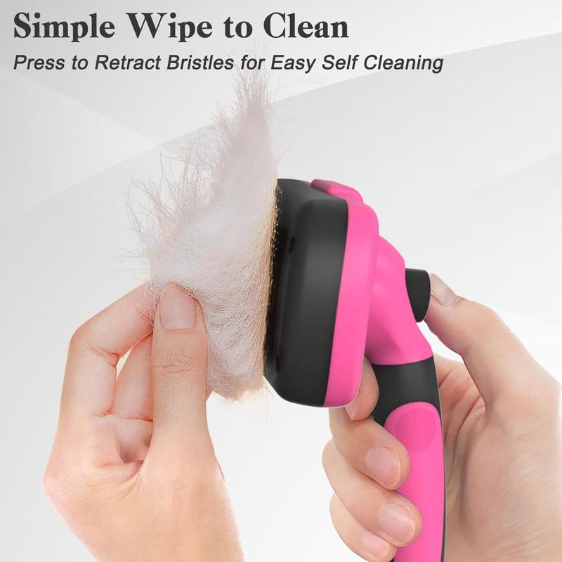 Self-Cleaning Slicker Brush for Dogs & Cats – Gentle Grooming, Easy Deshedding & Hair Removal (Pink)