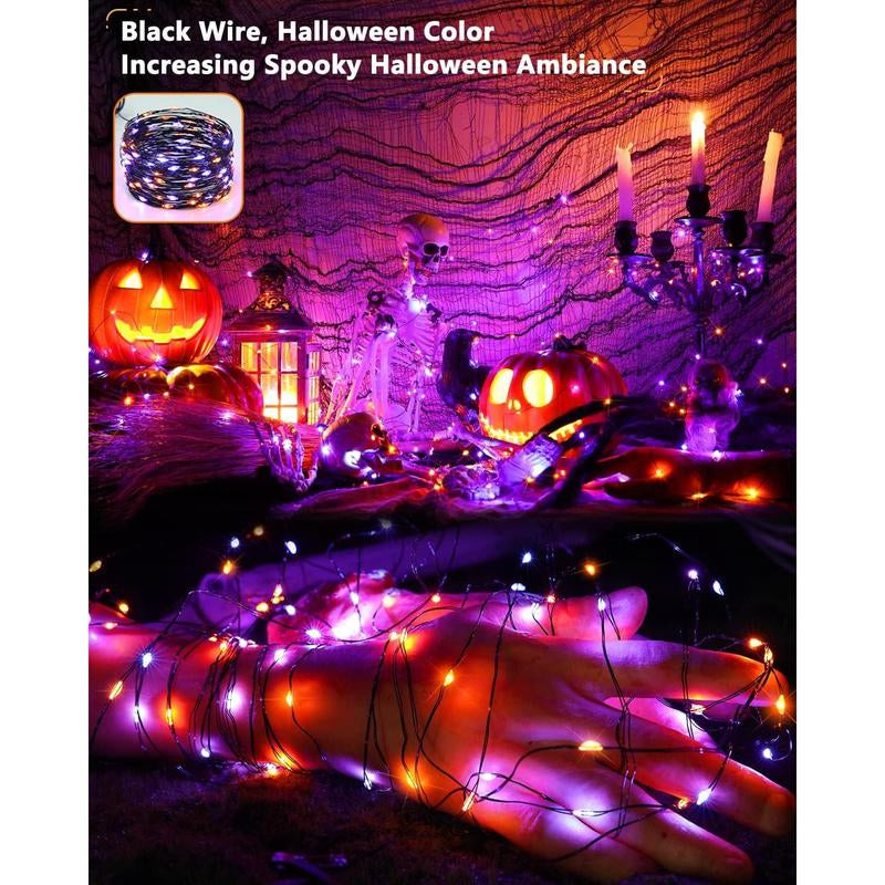 Brizled 78ft 240 LED Orange & Purple Solar Halloween String Lights - 2 Pack with 8 Lighting Modes, Perfect for Spooky Outdoor Decor!