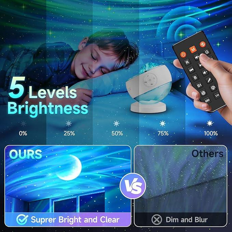 One Fire Northern Lights & Galaxy Projector - 16 Colors, 15 White Noises, Bluetooth Audio & Remote Timer for Bedroom & Living Room Night Light