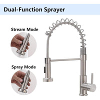 Brushed Nickel Kitchen Faucet with Pull-Down Sprayer - Modern Stainless Steel Single Handle for Farmhouse, RV, and Outdoor Use
