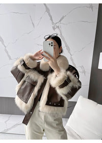 Luxurious Fox Fur & Leather Stitch Coat