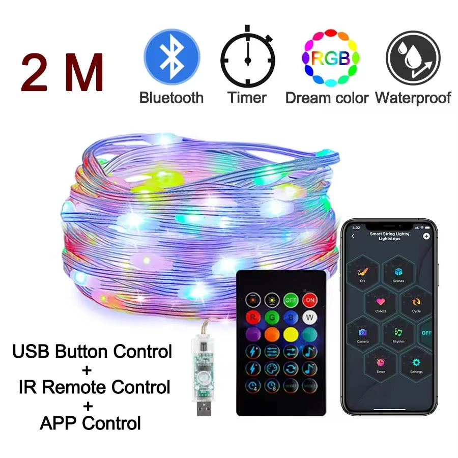 Enchanting RGB LED Strip Lights - WS2812B Bluetooth Smart Fairy Lights for Parties, Christmas, and Home Decor - Waterproof String Garland for a Magical Atmosphere
