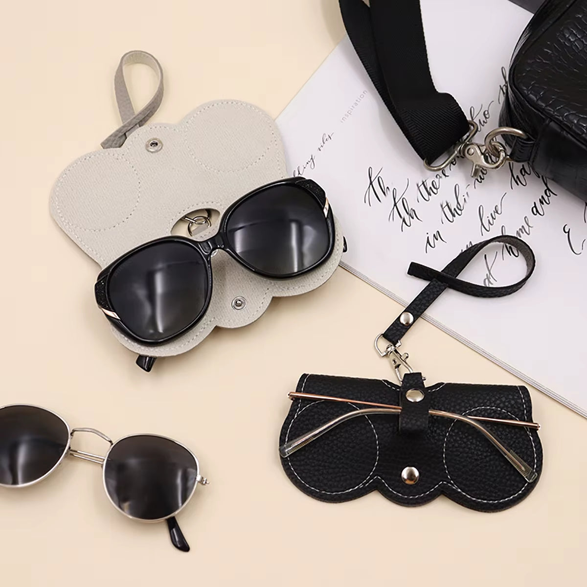 Cute Litchi Embossed PU Leather Glasses Case - Portable Sunglasses & Reading Glasses Storage Bag