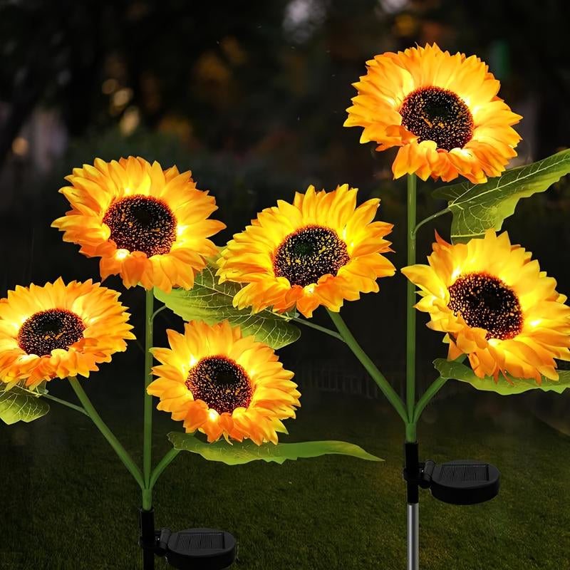 Stunning 2-Piece 3-Head Solar Garden Lights – Waterproof Sunflower Lamps for Beautiful Yard, Path, and Landscape Decoration