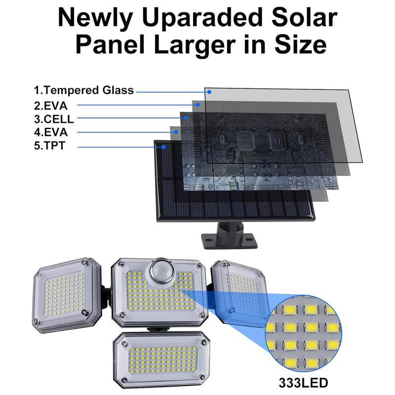 Illuminate Your Outdoors: 4-Head Solar LED Motion Sensor Light with Remote Control - Waterproof Security Solution for Front Door, Yard, and Garage!