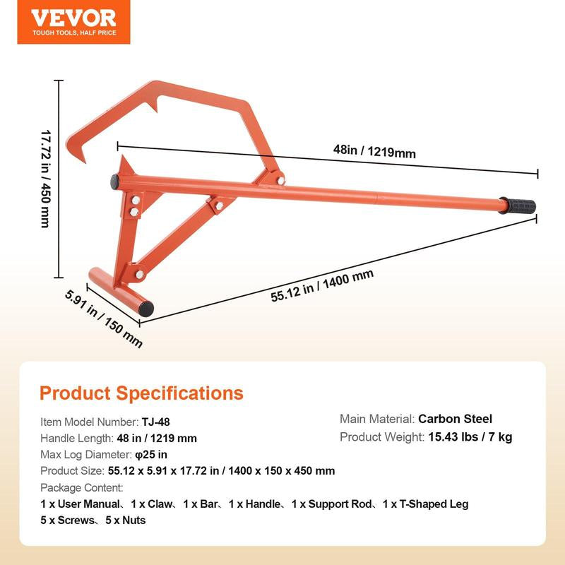 VEVOR Heavy Duty 46.5" Timberjack Log Lifter - Effortlessly Roll Logs Up to 25" Diameter
