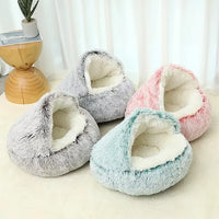 Cozy 2-in-1 Winter Plush Cat Bed & Sleep Bag – Round Cat House for Cats and Small Dogs