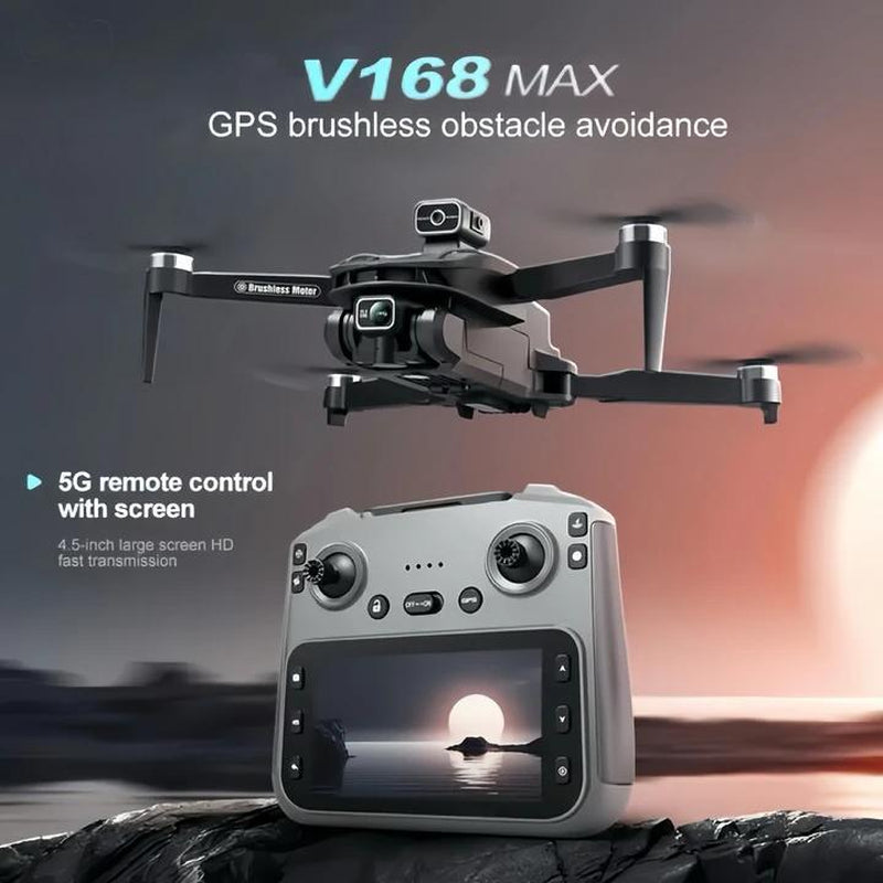 2025 V168 MAX Drone - Foldable, Dual Cameras, GPS Return, 4.5" Screen, 2 Batteries, Brushless Motor, Stable Flight Technology
