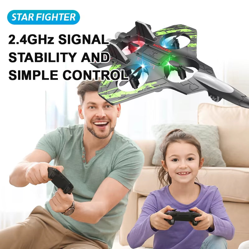 2.4G Remote Control LED Foam Fighter Glider - Stunt Tumbling UAV Helicopter with Colorful Lights