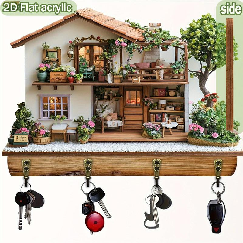 Rustic Pine Wood Key Rack - Vintage Wall-Mounted Holder with Four Hooks for Stylish Home and Seasonal Decor