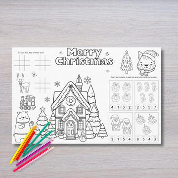 50 Pack Christmas Coloring Placemats for Kids – Fun Holiday Dinner Activity with 10 Unique Designs (11x17)