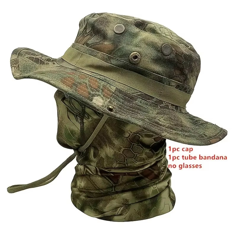 Versatile Camouflage Boonie Cap & Balaclava Hat Set - Foldable, Soft, and Ideal for Outdoor Hunting, Fishing, and Sun Protection