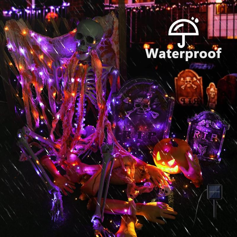 Brizled 78ft 240 LED Orange & Purple Solar Halloween String Lights - 2 Pack with 8 Lighting Modes, Perfect for Spooky Outdoor Decor!
