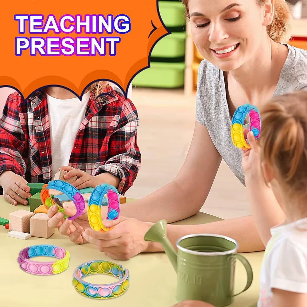 Rainbow Pop Fidget Bracelets – 24/48/72 PCS Party Pack!