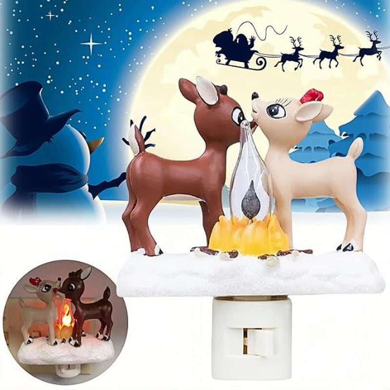 2025 Cute Christmas Reindeer Night Light - Festive LED Campfire Lamp for Bedroom, Living Room & Kids Room Decor, Perfect Holiday Gift