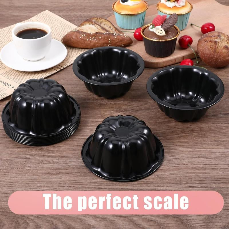 10-Pack Mini Fluted Tube Cake Pans - 4 Inch Nonstick Carbon Steel Molds for Flan, Cupcakes, Brownies, and More!