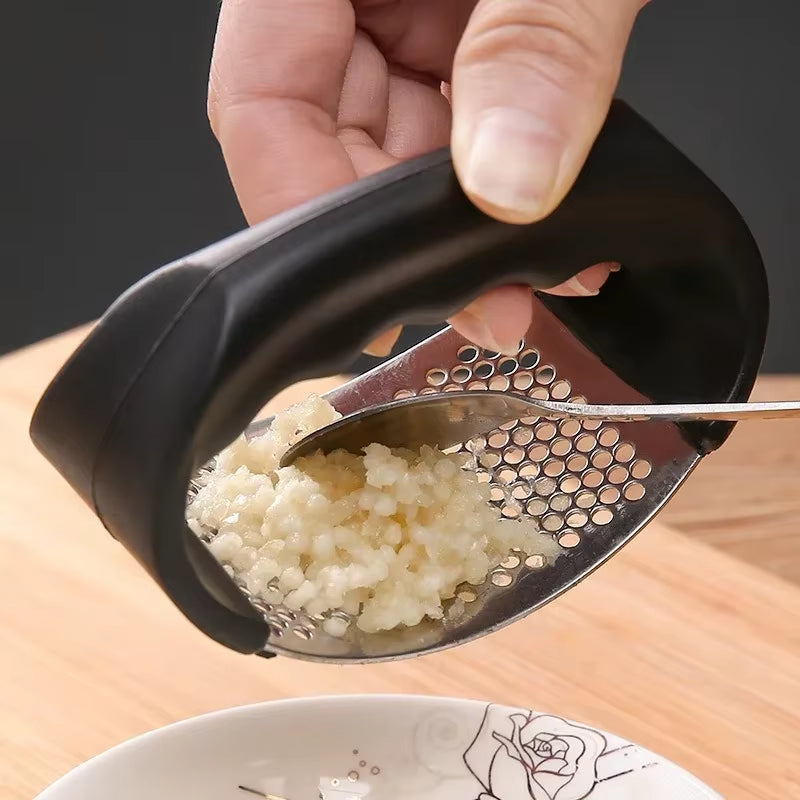Stainless Steel Garlic Press & Chopper - Essential Kitchen Gadget for Easy Garlic Crushing and Vegetable Chopping