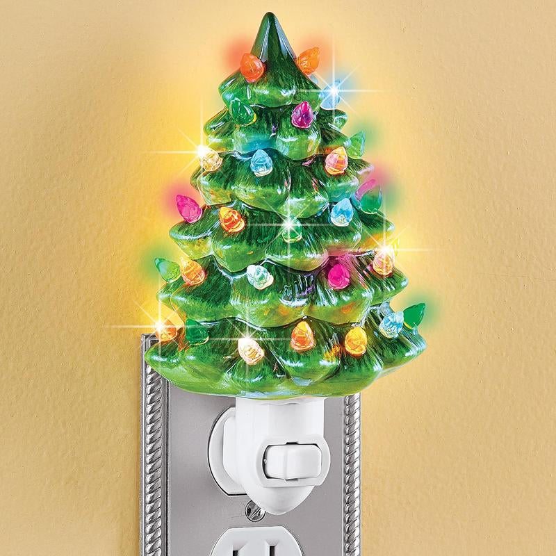 Ceramic Christmas Tree Night Light - 6" Nostalgic Green Decor for Bathroom & Holiday Cheer