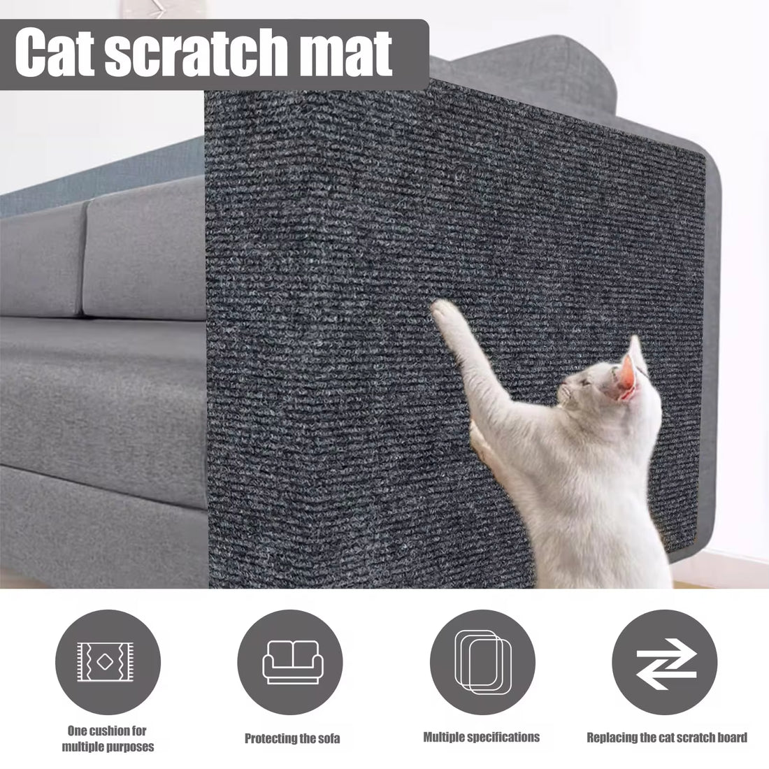 Ultimate Cat Scratching Mat & Carpet - Trimmable Self-Adhesive Protector for Furniture