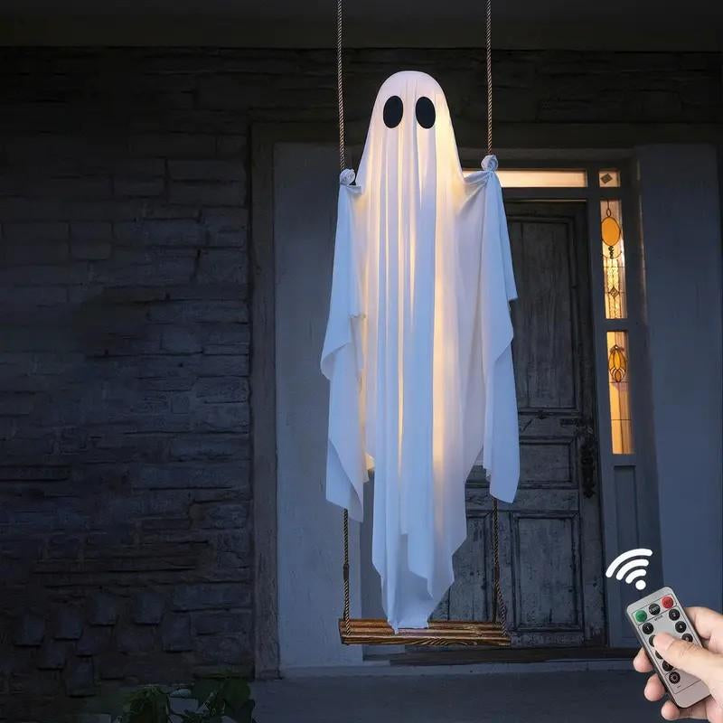 Spooky 5Ft Hanging Swinging Ghost with Lights - Perfect for Halloween Outdoor Decoration & Haunted Tree Decor for Porch and Yard