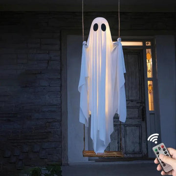 Spooky 5Ft Hanging Swinging Ghost with Lights - Perfect for Halloween Outdoor Decoration & Haunted Tree Decor for Porch and Yard