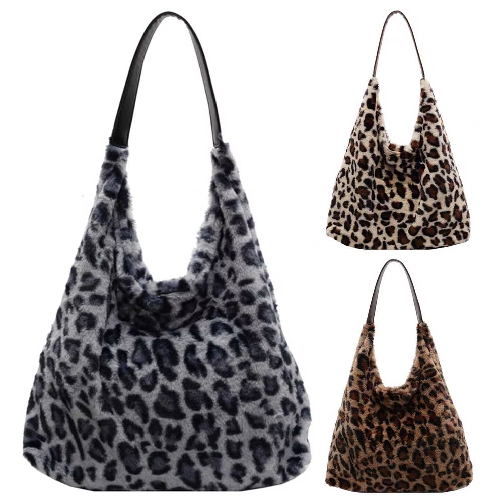 Chic Leopard Print Plush Hobo Bag - Stylish & Spacious Shoulder Purse for Commuting